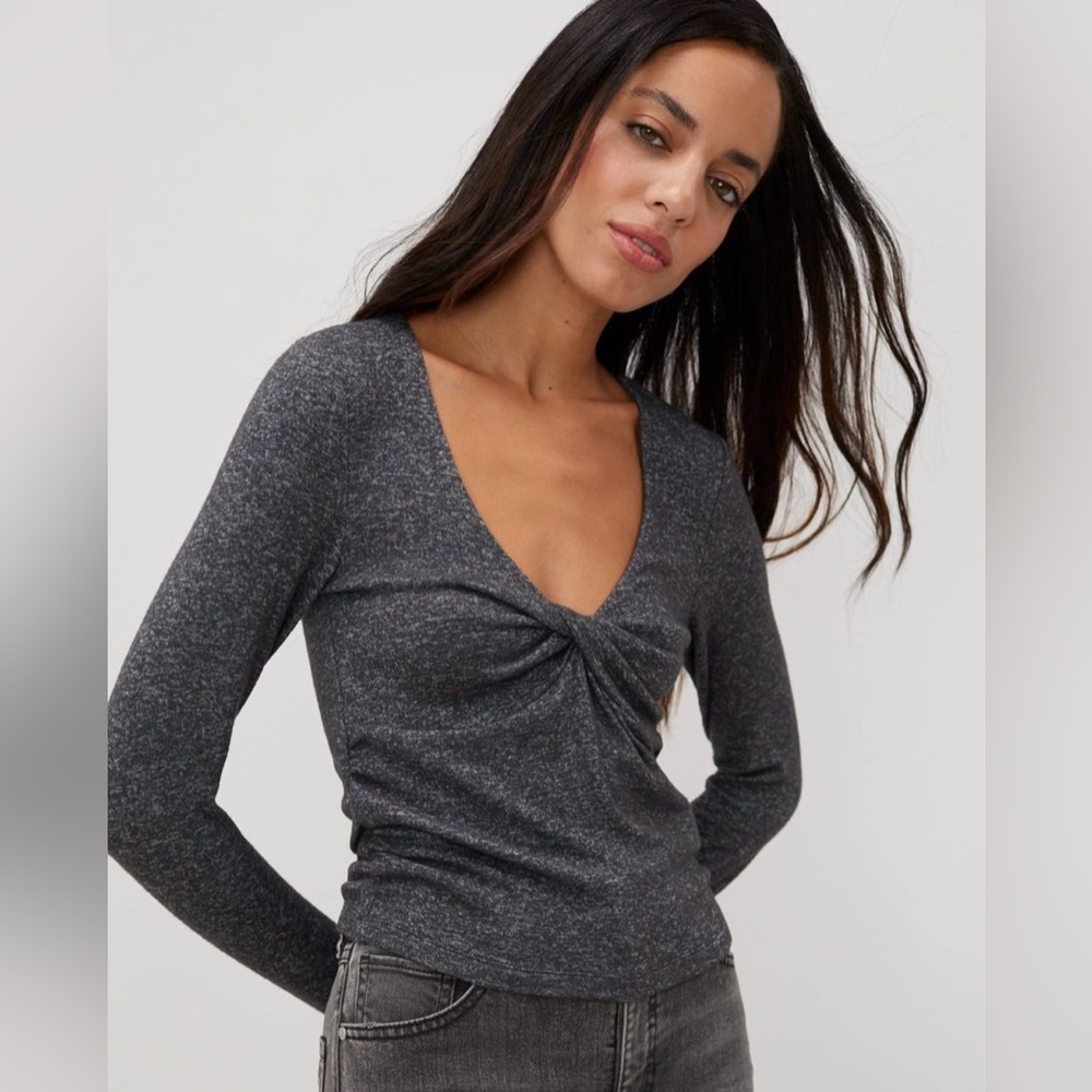 NWOT UpWest Dark Gray Long Sleeve Twist Top